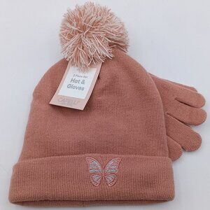 Capelli New York Kid's 2 Pc Baterfly Beanie & Gloves Set Size M/L